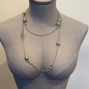 Silver-Tone Long Necklace with Ring & Bar Pendant / Modern Minimal Necklace